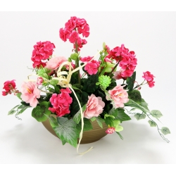 Wiązanka STROIK sztuczne PELARGONIE RÓŻOWE + mix kwiatów premium